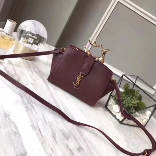 Mała skórzana torba na ramię SAINT LAURENT Monogram Cabas 3805 w kolorze wina