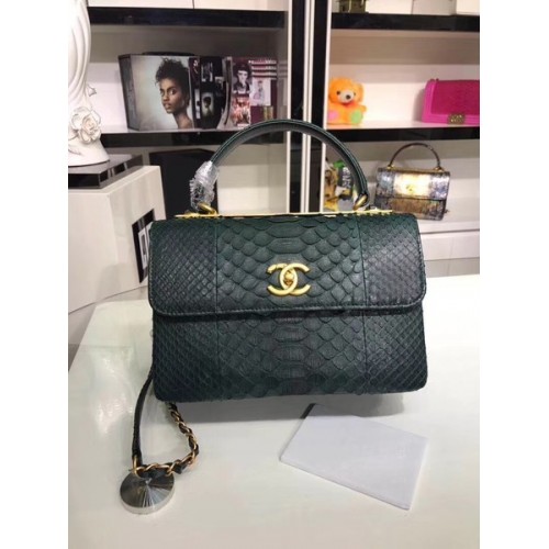 Torebka Chanel Original Snake skin Leather Tote Bag A92236 Czarnawo-zielona