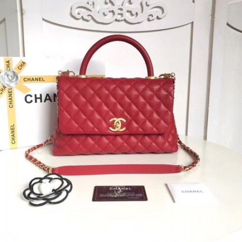Torebka Chanel Classic Top Handle z oryginalnej skóry kawiorowej A92215 w kolorze czerwonym