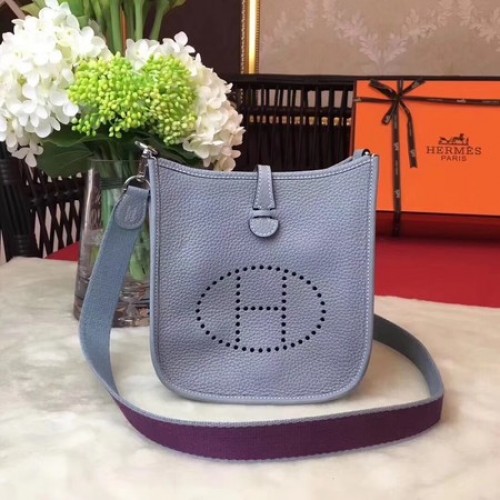 Hermes Evelyne mini 17cm Torba listonoszka Oryginalna skóra cielęca H1187 Błękitna