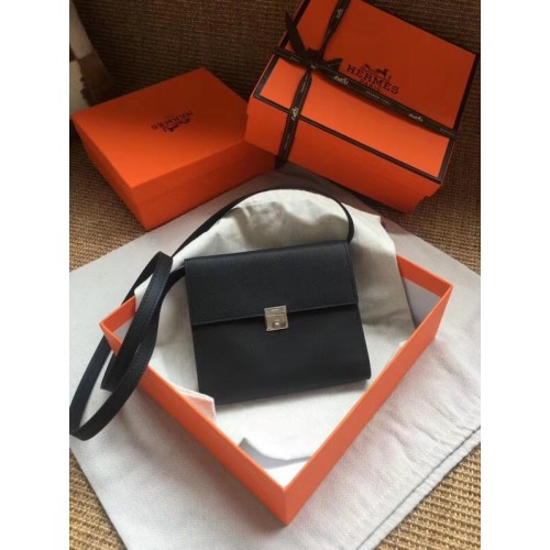 Torebka typu crossbody Hermes Clutch Epsom ze skóry cielęcej H0589, czarna