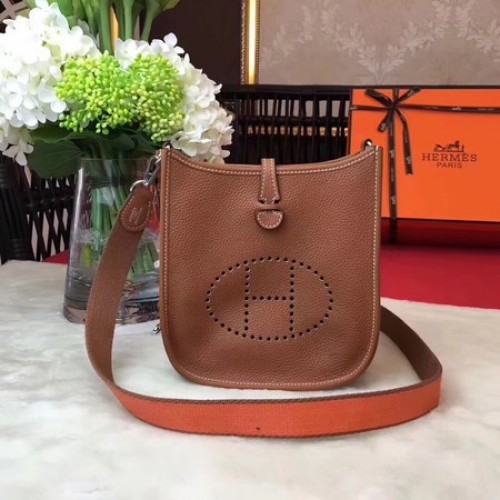 Hermes Evelyne mini 17cm Torba listonoszka Oryginalna skóra cielęca H1187 Jasnobrązowa