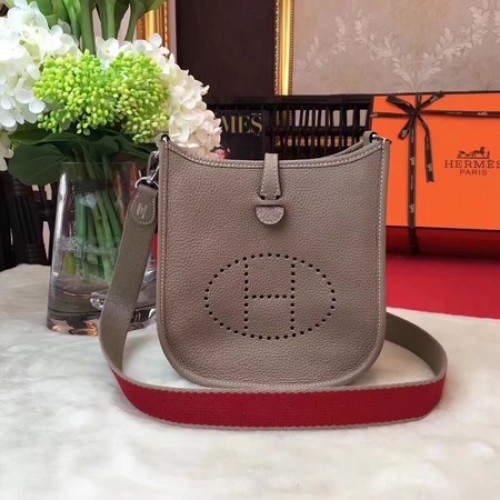 Hermes Evelyne mini 17cm Torba listonoszka Oryginalna skóra cielęca H1187 Jasnoszara