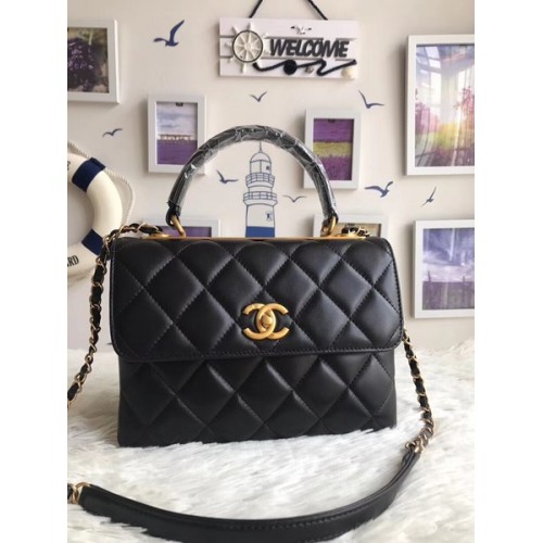 Torba Chanel Original Sheepskin Leather Tote Bag 92236 w kolorze czarnym ze złotą klamrą