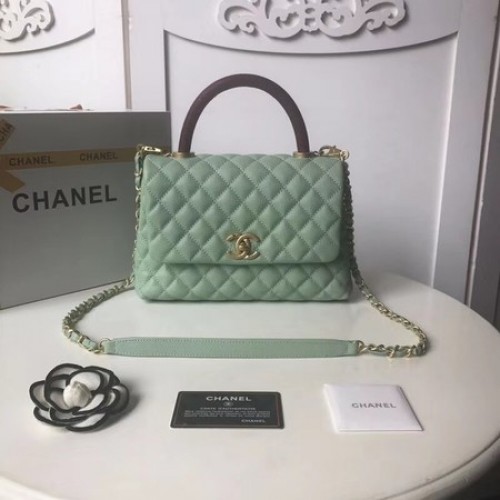 Torebka Chanel Original Caviar ze skóry z klapką i uchwytem górnym A92991 Peppermint Green