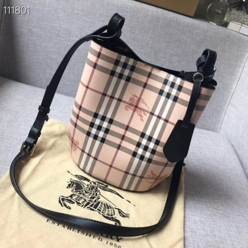 Torba typu tote BURBERRY Banner, mała, vintage, w kratkę i ze skóry, 1581, czarna