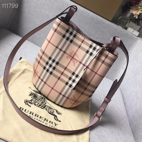 BURBERRY Mała torba typu tote Banner w kratkę vintage i ze skóry 1581 różowa
