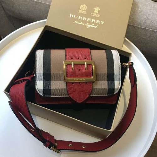 BURBERRY Hampshire vintage check skórzana torba na ramię 24581 czerwona