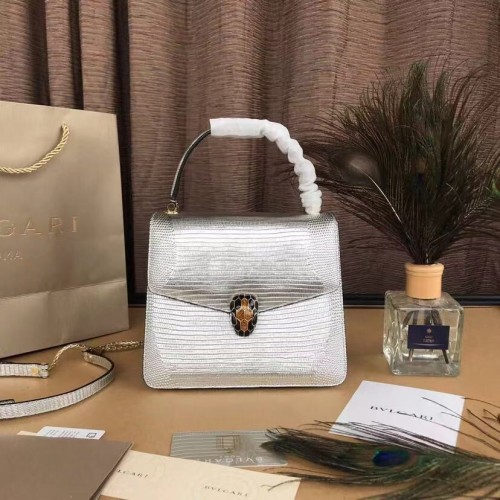 BVLGARI Serpenti Forever skórzana torba z klapką 286999 srebrna