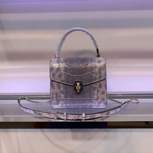 Torba na ramię BVLGARI Serpenti Forever ze skóry metalicznej 058962 szara