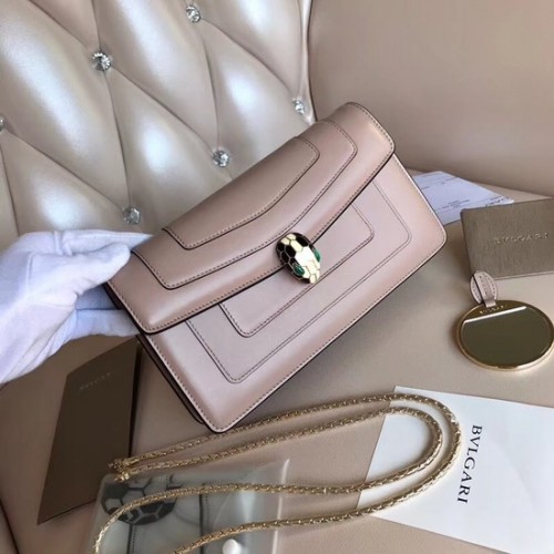 Torebka na ramię BVLGARI Serpenti Forever z metalicznej skóry 3389 jasnoróżowa