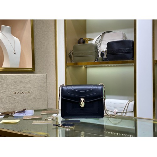 BVLGARI mini Serpenti Forever Torba na ramię ze skóry cielęcej 35107 Czarna