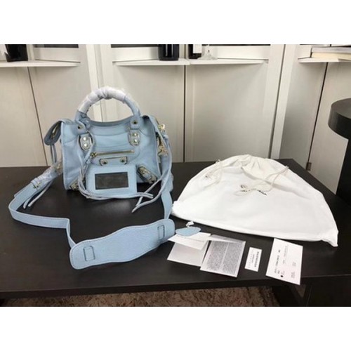 Torebka Balenciaga Giant City Gold Studs B084336 Jasnoniebieska