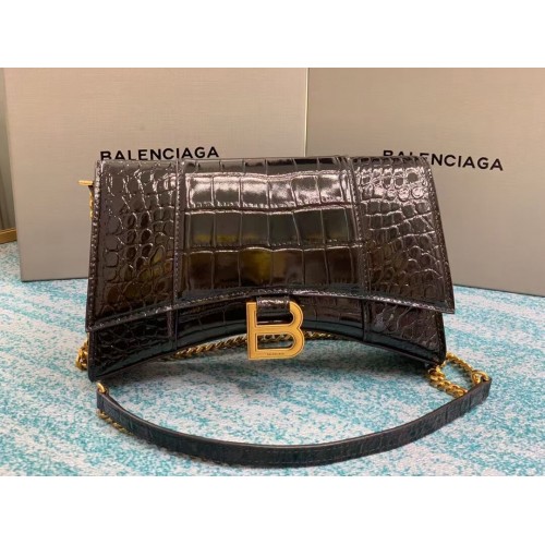 Balenciaga TOREBKA ŁAŃCUCHOWA KLEPSYDRA B164497 w kolorze czarnym i ze złotymi okuciami