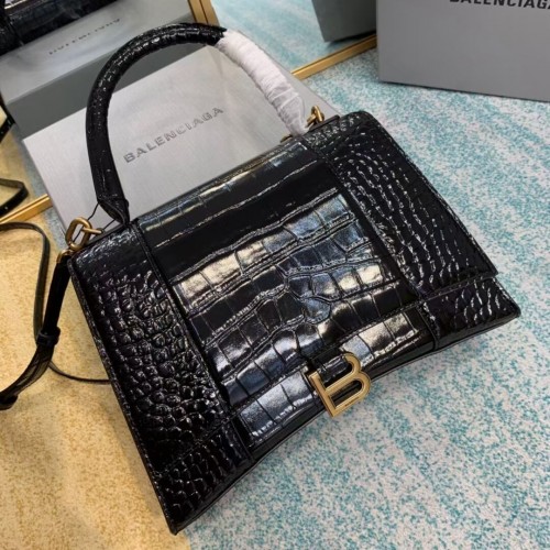 Balenciaga HOURGLASS MEDIUM TOP HANDLE BAG B108892E czarna z okuciami w kolorze starego złota