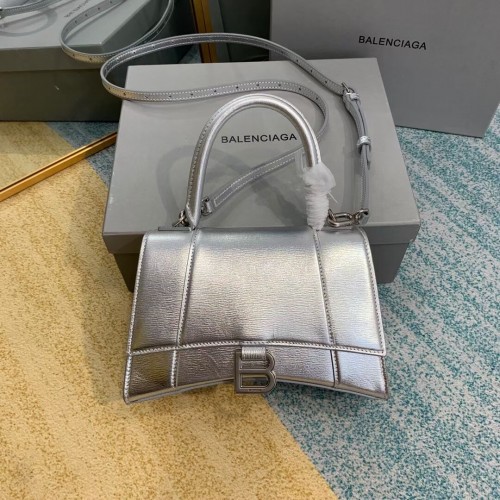 Balenciaga Klepsydra Mała torebka z uchwytem od góry B108895-1 Srebrna