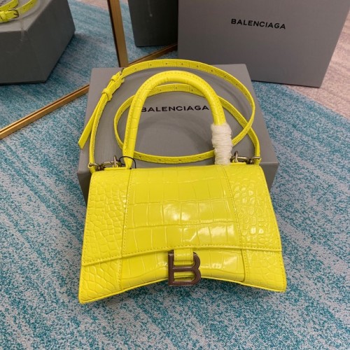 Balenciaga HOURGLASS SMALL TOP HANDLE BAG skóra cielęca tłoczona na skórę krokodyla B108895C żółta