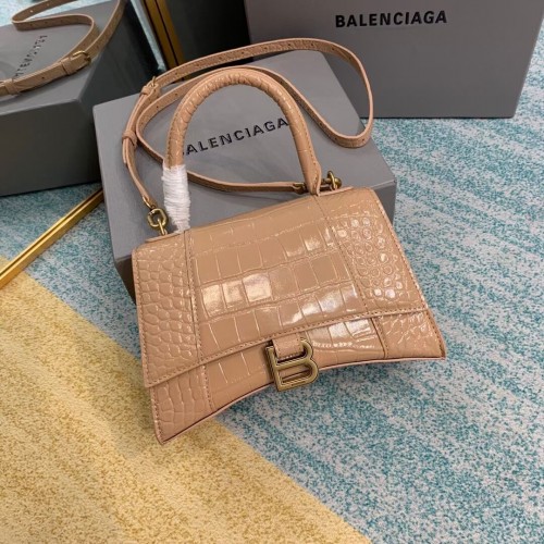 Balenciaga HOURGLASS SMALL TOP HANDLE BAG skóra cielęca tłoczona na skórę krokodyla B108895E morela