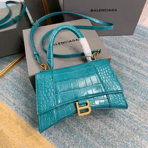 Balenciaga HOURGLASS SMALL TOP HANDLE BAG torebka z wytłoczonym wzorem krokodyla ze skóry cielęcej B108895E jasnoniebieska