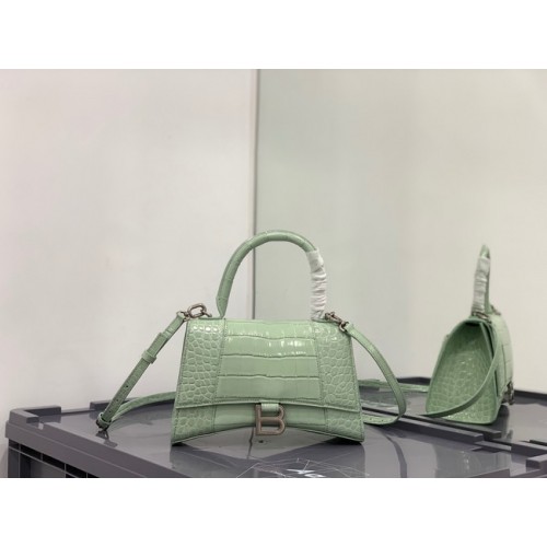 Balenciaga HOURGLASS SMALL TOP HANDLE BAG torebka z tłoczonym wzorem krokodyla ze skóry cielęcej B108895E jasnozielona