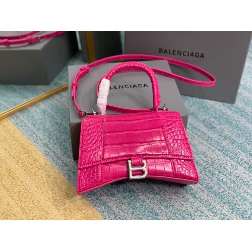Balenciaga HOURGLASS SMALL TOP HANDLE BAG torebka z wytłoczonym wzorem krokodyla ze skóry cielęcej B108895E neon pink