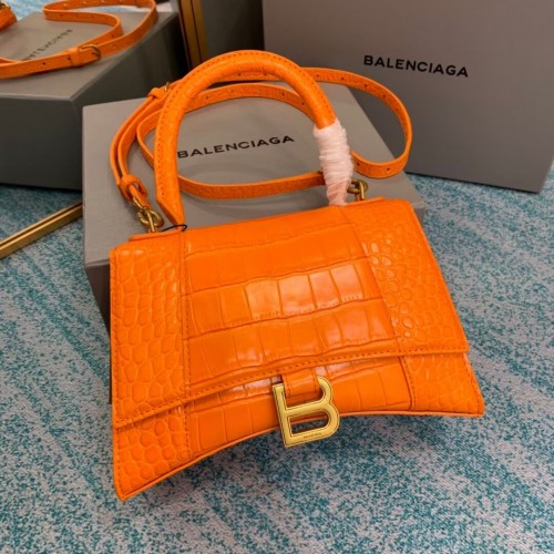 Balenciaga HOURGLASS SMALL TOP HANDLE BAG skóra cielęca tłoczona na krokodyla B108895E pomarańczowa