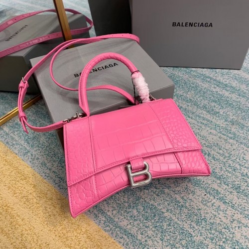 Balenciaga HOURGLASS SMALL TOP HANDLE BAG torebka z wytłoczonym wzorem krokodyla ze skóry cielęcej B108895E różowa