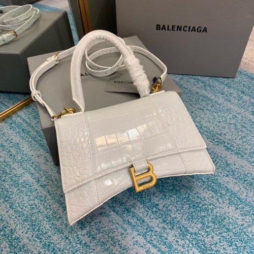 Balenciaga HOURGLASS SMALL TOP HANDLE BAG skóra cielęca tłoczona na skórę krokodyla B108895E biała