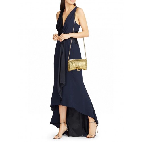 Portfel Balenciaga HOURGLASS z łańcuszkiem i wytłoczonym wzorem krokodyla 656050, złoty