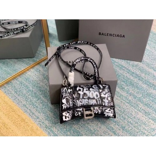Balenciaga Hourglass XS Torba z uchwytem u góry 28331S Czarno-biała