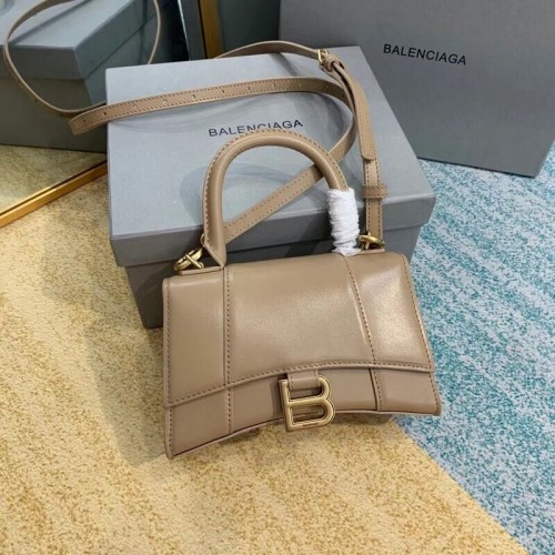 Balenciaga Hourglass XS Top Handle Bag błyszczące pudełko skóra cielęca 28331 morela