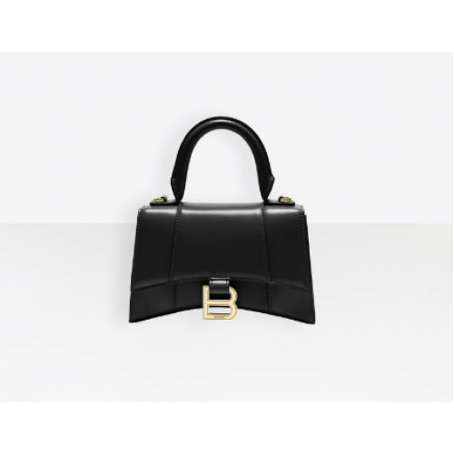 Balenciaga Hourglass XS Top Handle Bag błyszczące pudełko skóra cielęca 28331 czarny
