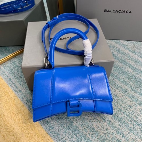 Balenciaga Hourglass XS Top Handle Bag błyszczące pudełko skóra cielęca 28331 niebieski