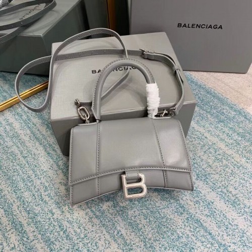 Balenciaga Hourglass XS Top Handle Bag błyszczące pudełko skóra cielęca 28331 szara