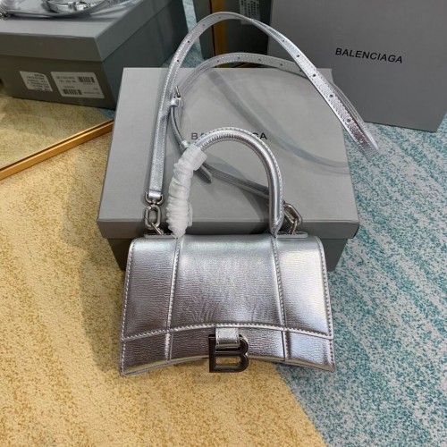 Balenciaga Hourglass XS Top Handle Bag błyszczące pudełko skóra cielęca 28331 srebrny
