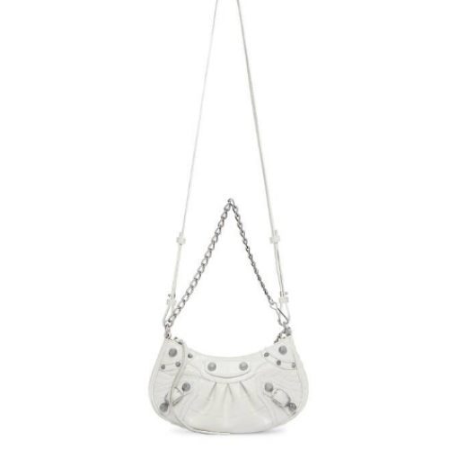 Balenciaga LE CAGOLE MINI PORTFEL Z ŁAŃCUCHEM Z WYTŁOCZONYM KROKODYLEM 9016 biały