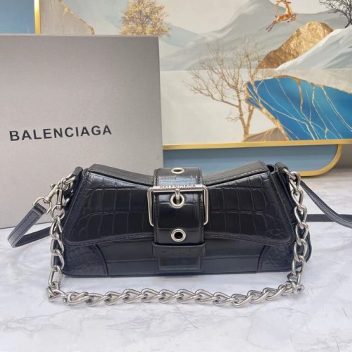 Balenciaga LINDSAY TORBA NA RAMIĘ Z WYTŁOCZONYM KROKODYLEM I PASKIEM 6088 czarna