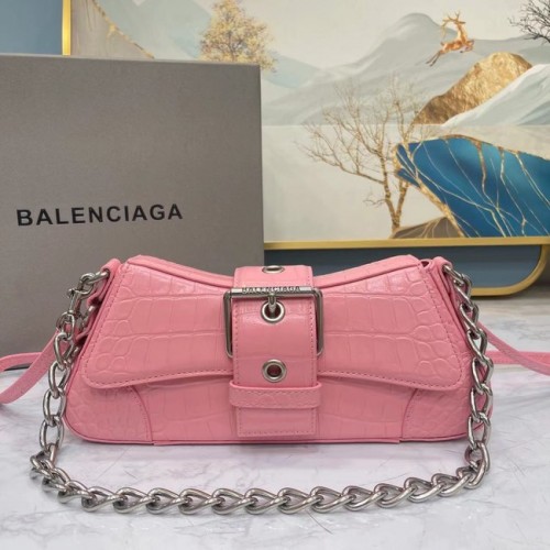 Balenciaga LINDSAY TORBA NA RAMIĘ Z WYTŁOCZONYM KROKODYLEM I PASKIEM 6088 różowa