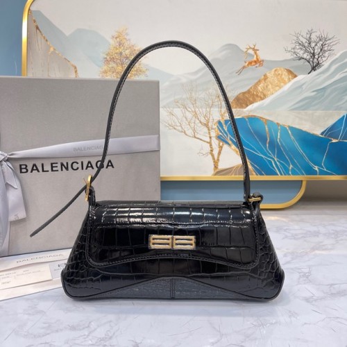 Balenciaga LINDSAY MAŁA TOREBKA NA RAMIĘ Z WYTŁOCZONYM KROKODYLEM I PASKIEM 6009 czarna