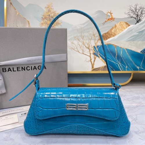 Balenciaga LINDSAY MAŁA TOREBKA NA RAMIĘ Z WYTŁOCZONYM KROKODYLEM I PASKIEM 6009 niebieska