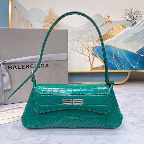 Balenciaga LINDSAY MAŁA TOREBKA NA RAMIĘ Z WYTŁOCZONYM KROKODYLEM I PASKIEM 6009 zielona