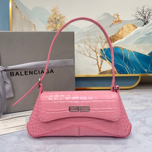 Balenciaga LINDSAY MAŁA TOREBKA NA RAMIĘ Z WYTŁOCZONYM KROKODYLEM I PASKIEM 6009 różowa