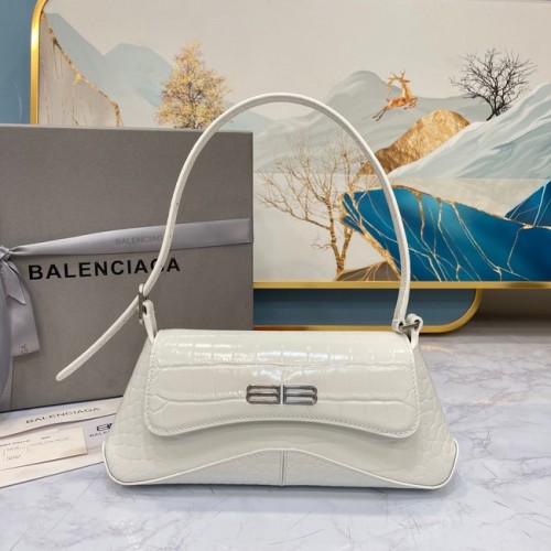 Balenciaga LINDSAY MAŁA TOREBKA NA RAMIĘ Z WYTŁOCZONYM KROKODYLEM I PASKIEM 6009, biała