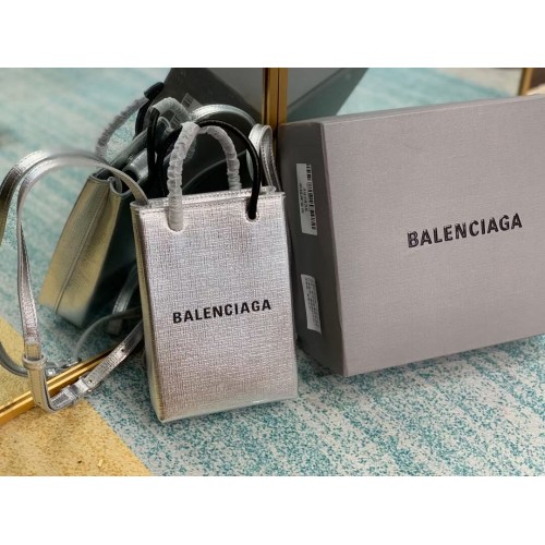 Balenciaga Oryginalna skórzana mini torba shopper B152865 Srebrna