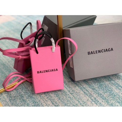 Balenciaga Original Leather Mini Shopper Bag B152865 różowo-czarna