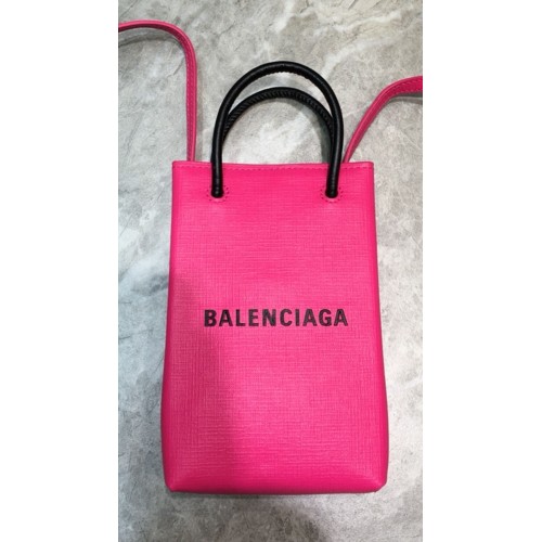 Balenciaga Oryginalna skórzana mini torba shopper B6123 Różowa