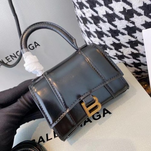 Balenciaga DAMSKA TOREBKA KLEPSYDRA MINI Z RĄCZKĄ Z GÓRNEGO RZĘDU błyszcząca skóra cielęca M8000 czarna