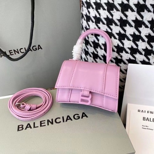 Balenciaga DAMSKA TOREBKA KLEPSYDRA MINI Z RĄCZKĄ Z GÓRNEGO RZĘDU błyszcząca skóra cielęca M8000 różowa