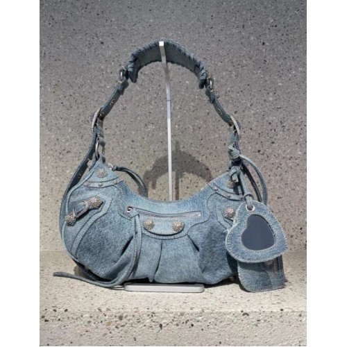 Balenciaga WOMENS LE CAGOLE MEDIUM SHOULDER BAG 27541 Denim