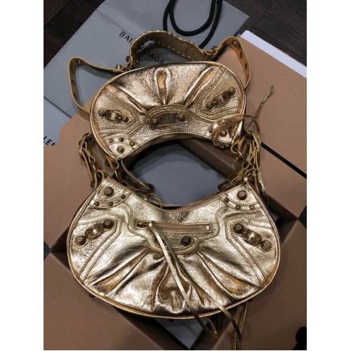 Balenciaga DAMSKA TOREBKA NA RAMIĘ LE CAGOLE ŚREDNIA W KOLORZE ZŁOTYM 27541